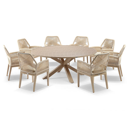 Houston Outdoor 1.8m Round Aluminium Dining Setting with 8 Hugo Chairs