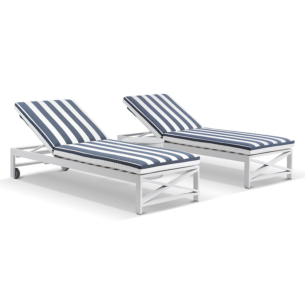 Kansas Outdoor Aluminium Sun Lounge Set on Wheels with Hugo Side Table