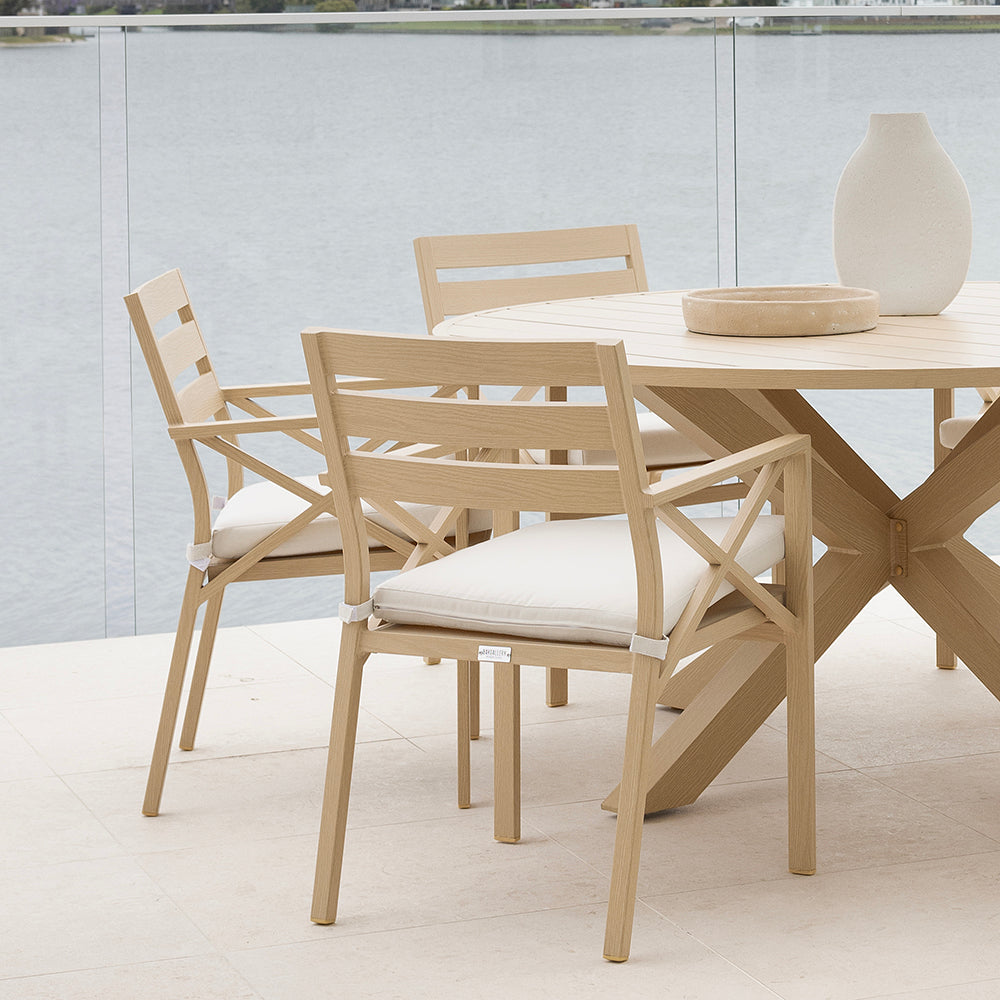 Kansas Outdoor Aluminium Dining Arm Chair in Light Oak Look