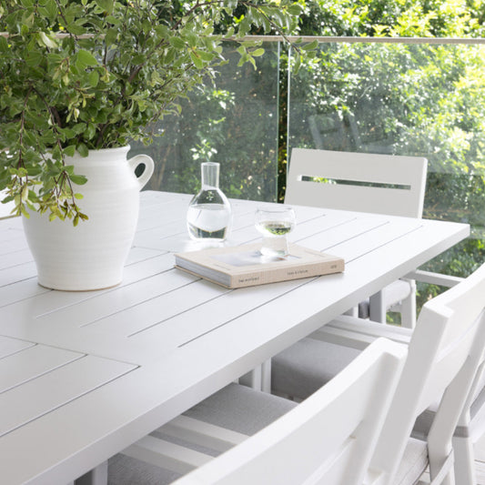 Tahitian 3m Aluminium Dining Table with 10x Santorini Chairs