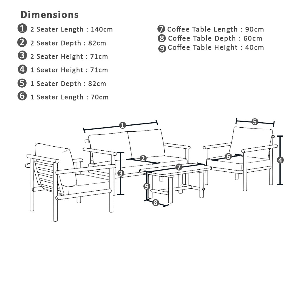 Elanora 2+1+1 Outdoor Lounge Setting with Coffee Table