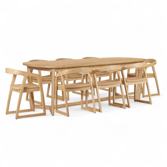 Kingscliff 8 Seater Rectangle Indoor Timber Dining Table And Chairs Setting