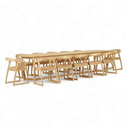 Kingscliff 12 Seater Rectangle Indoor Timber Dining Table and Chairs Setting
