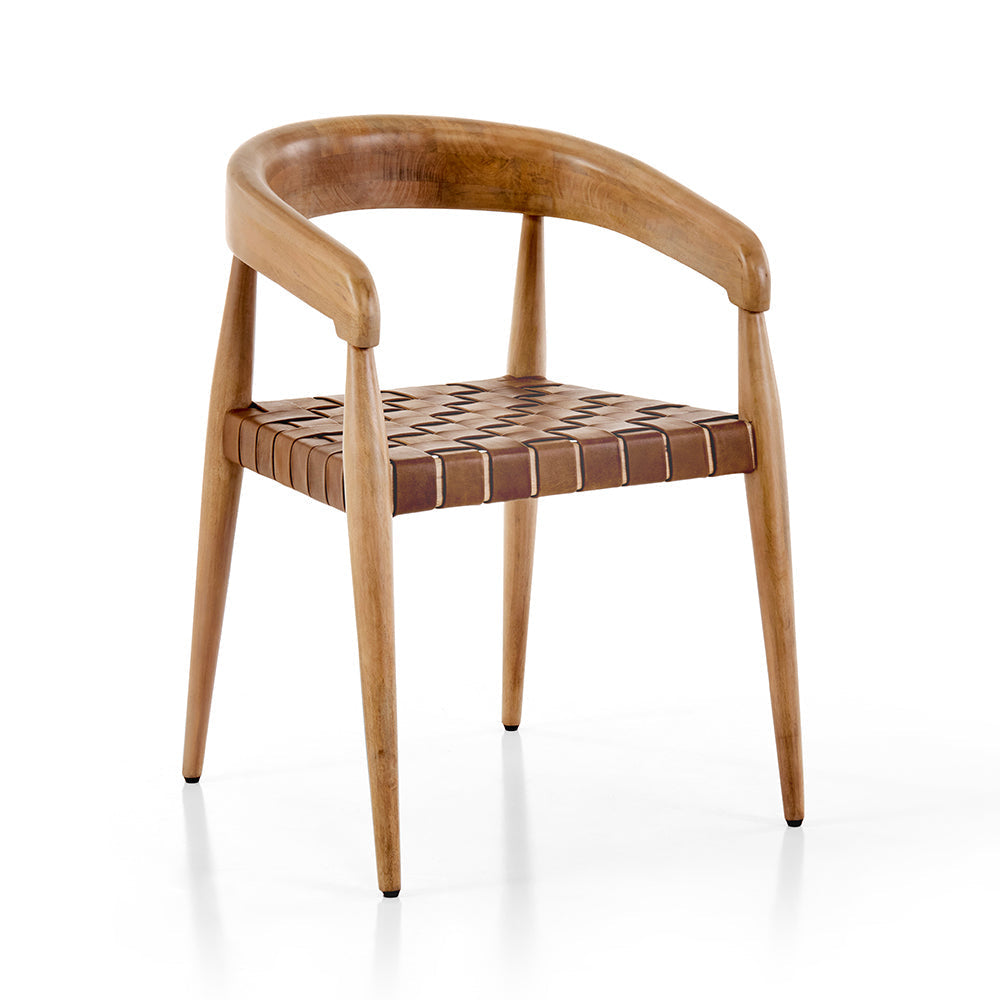 Glenorie Indoor Timber Dining Chair with Leather Woven Seat