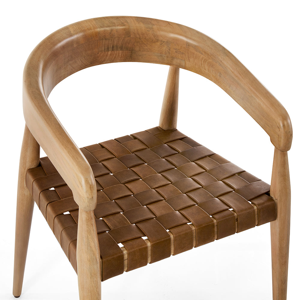 Glenorie Indoor Timber Dining Chair with Leather Woven Seat