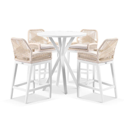 Houston Outdoor 90cm Round Aluminium Bar Table With 4 Hugo Bar Stools