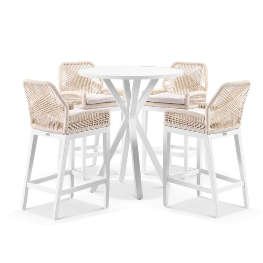 Houston Outdoor 90cm Round Aluminium Bar Table With 4 Hugo Bar Stools