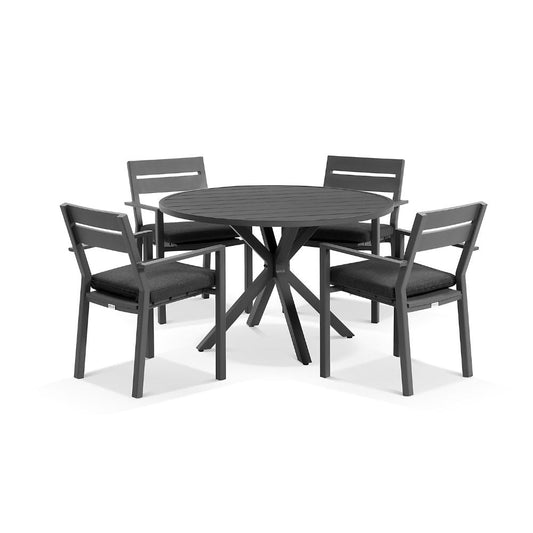 Houston Outdoor 1.2m Round Aluminium Dining Setting with 4 Santorini Chairs