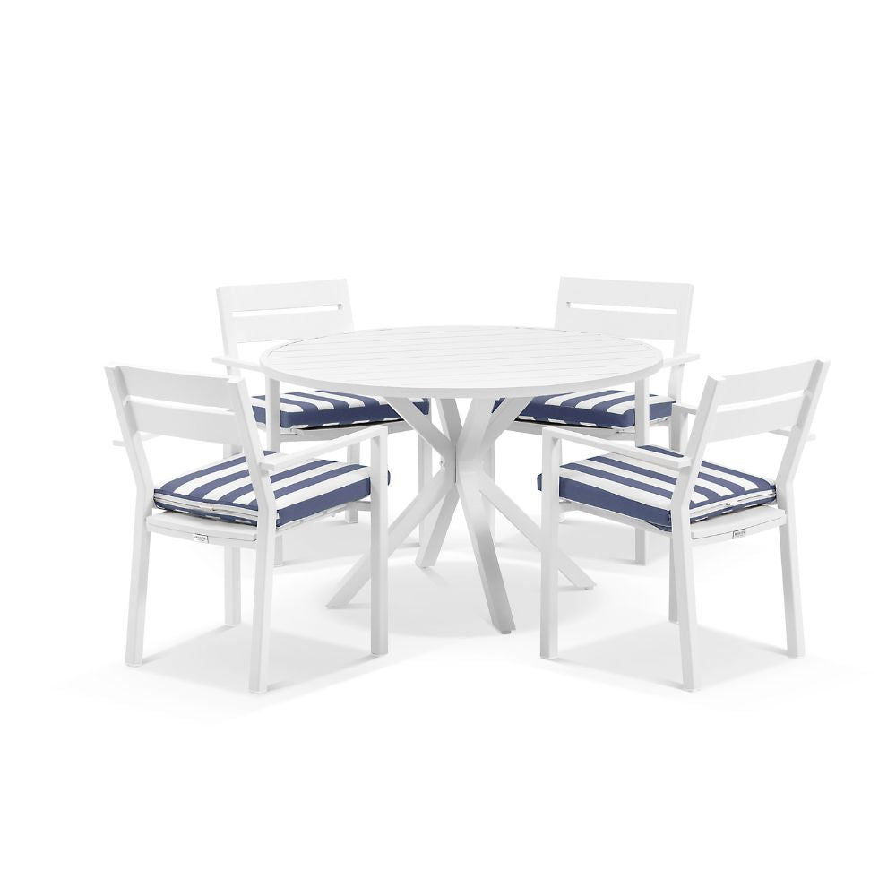 Houston Outdoor 1.2m Round Aluminium Dining Setting with 4 Santorini Chairs