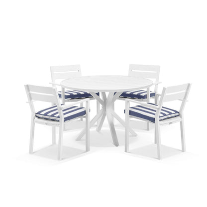 Houston Outdoor 1.2m Round Aluminium Dining Setting with 4 Santorini Chairs