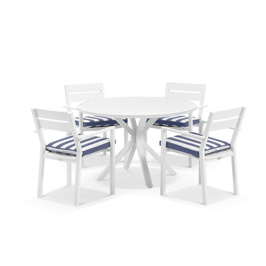 Houston Outdoor 1.2m Round Aluminium Dining Setting with 4 Santorini Chairs