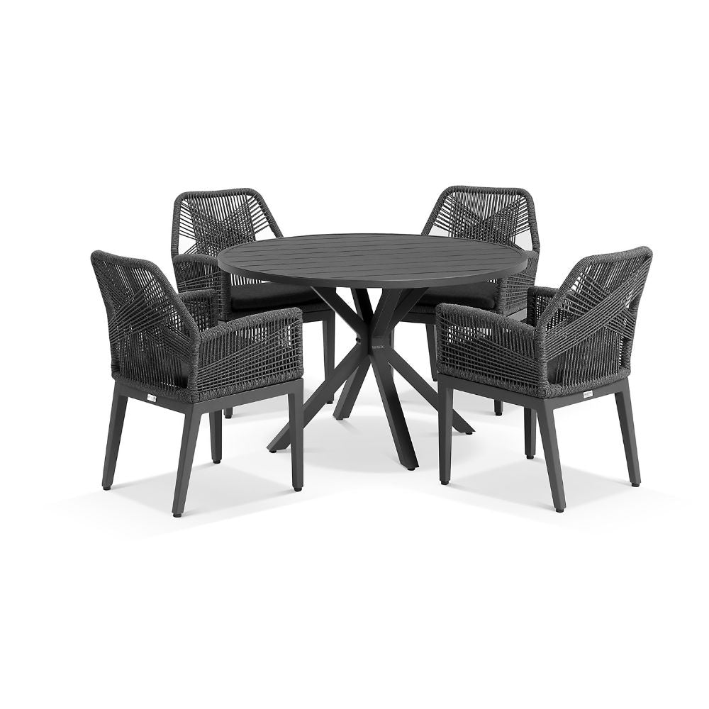 Houston Outdoor 1.2m Round Aluminium Dining Setting with 4 Hugo Chairs
