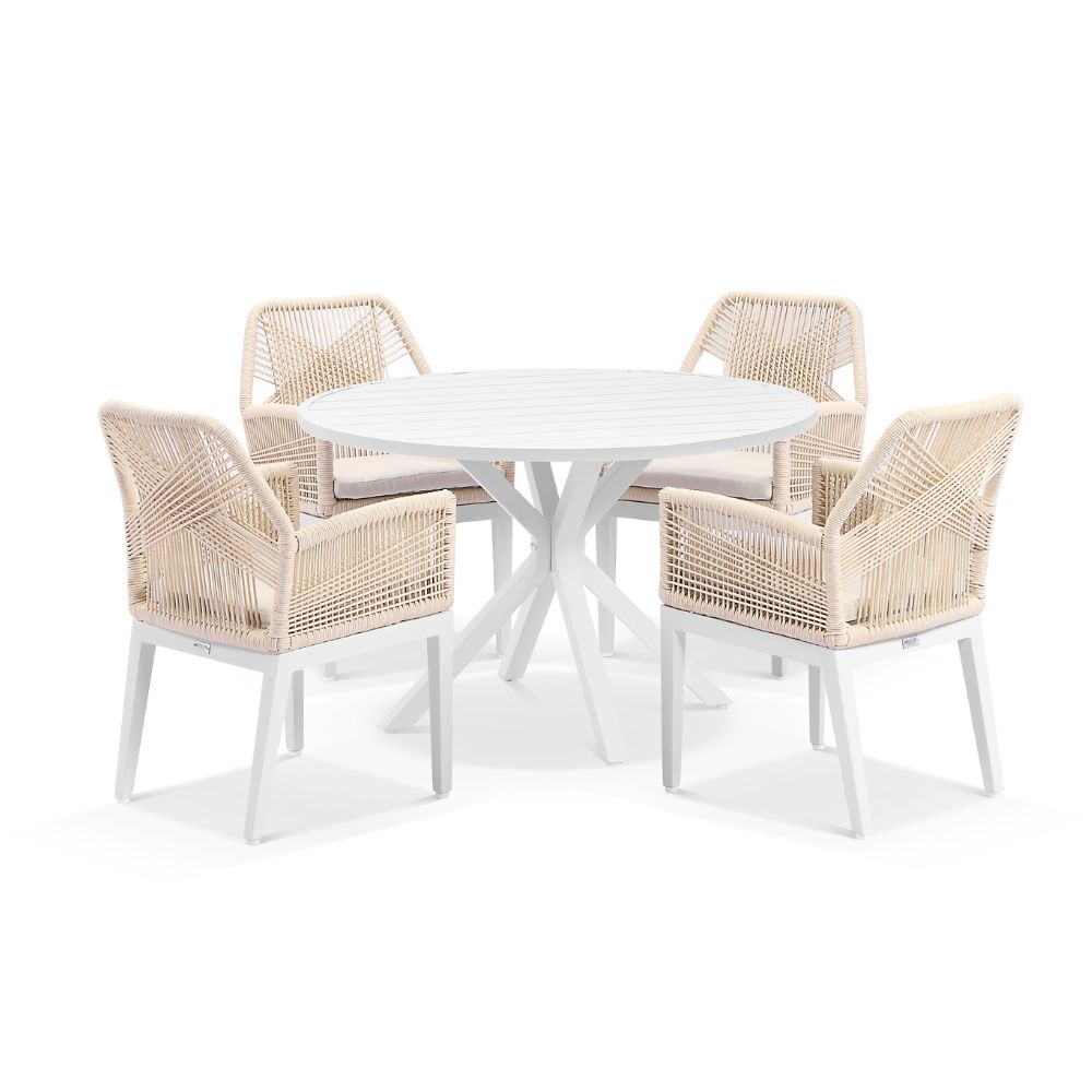 Houston Outdoor 1.2m Round Aluminium Dining Setting with 4 Hugo Chairs
