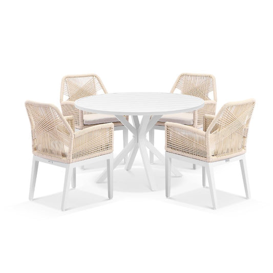 Houston Outdoor 1.2m Round Aluminium Dining Setting with 4 Hugo Chairs