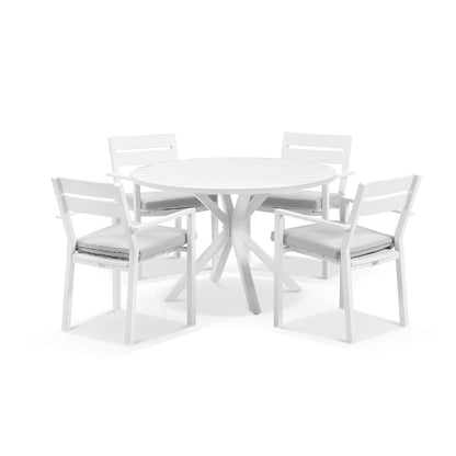 Houston Outdoor 1.2m Round Aluminium Dining Setting with 4 Santorini Chairs