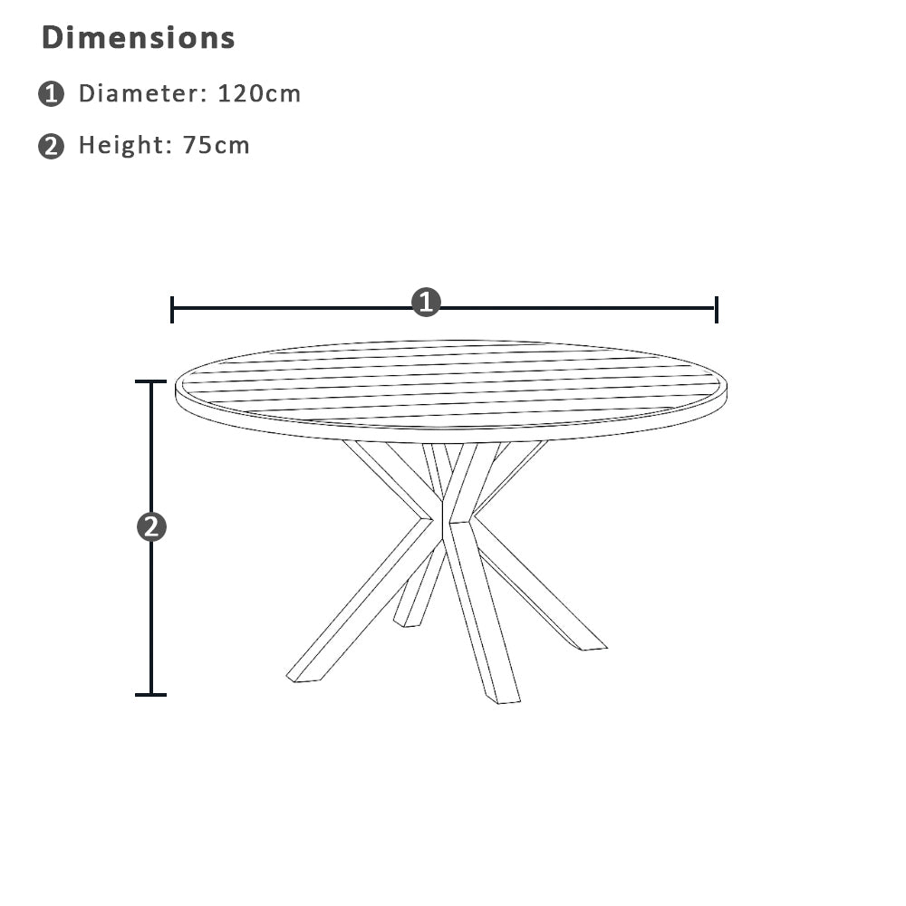 Houston Outdoor 1.2m Round Aluminium Dining Setting with 4 Hugo Chairs