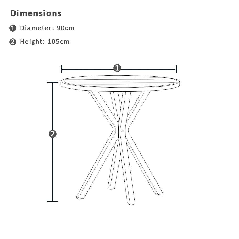 Houston Outdoor 90cm Round Aluminium Bar Table with 2 Santorini Bar Stools