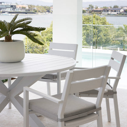 Houston Outdoor 1.5m Round Aluminium Dining Setting with 6 Santorini Chairs