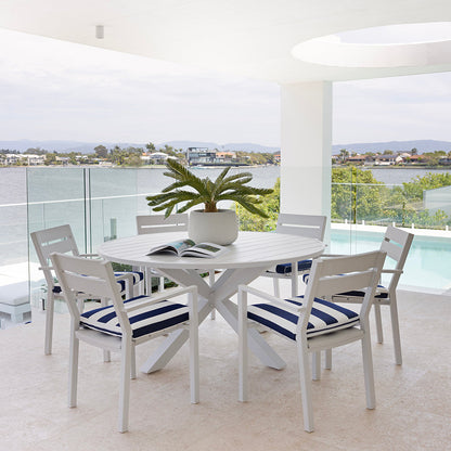 Houston Outdoor 1.5m Round Aluminium Dining Setting with 6 Santorini Chairs