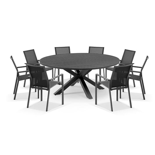 Houston Outdoor 1.8m Round Aluminium Table with 8 Patonga Dining Chairs