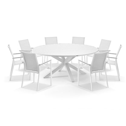 Houston Outdoor 1.8m Round Aluminium Table with 8 Patonga Dining Chairs