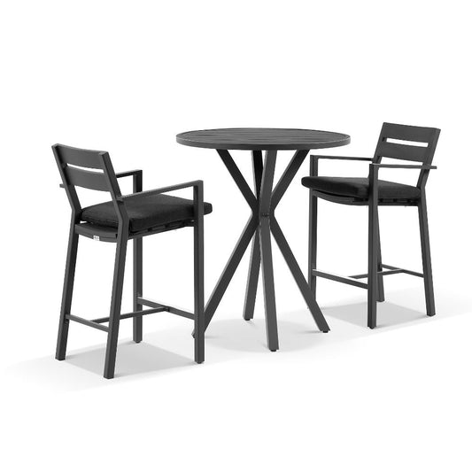 Houston Outdoor 90cm Round Aluminium Bar Table with 2 Santorini Bar Stools
