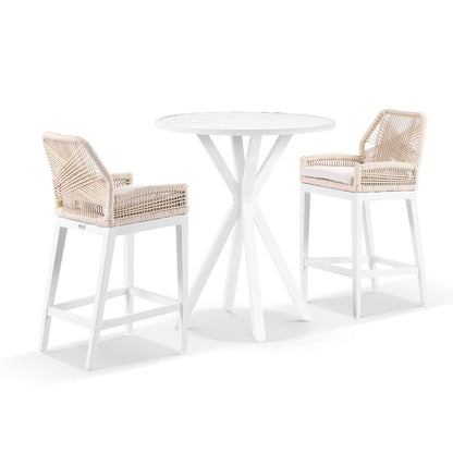 Houston Outdoor 90cm Round Aluminium Bar Table with 2 Hugo Bar Stools