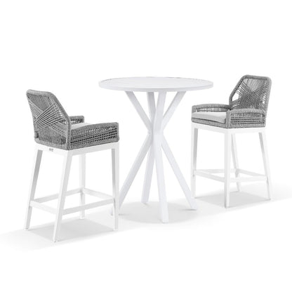 Houston Outdoor 90cm Round Aluminium Bar Table with 2 Hugo Bar Stools