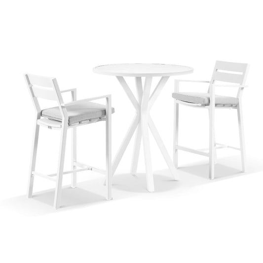 Houston Outdoor 90cm Round Aluminium Bar Table with 2 Santorini Bar Stools