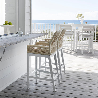 Santorini Outdoor Aluminium 1.5m Bar Table with 6 Hugo Aluminium and Rope Bar Stool