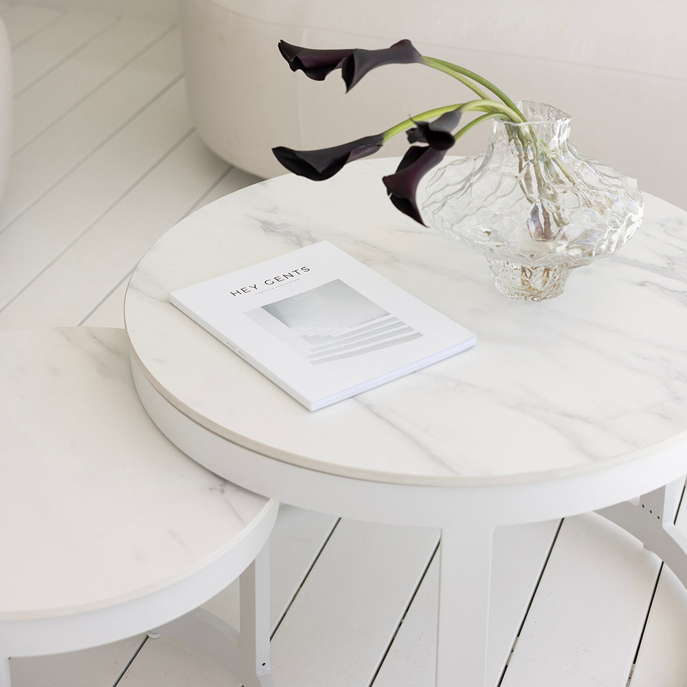 Hugo Outdoor Round Ceramic and Aluminium Coffee Table Set