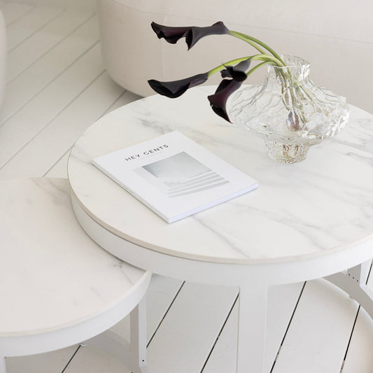 Hugo Outdoor Round Ceramic and Aluminium Coffee Table Set