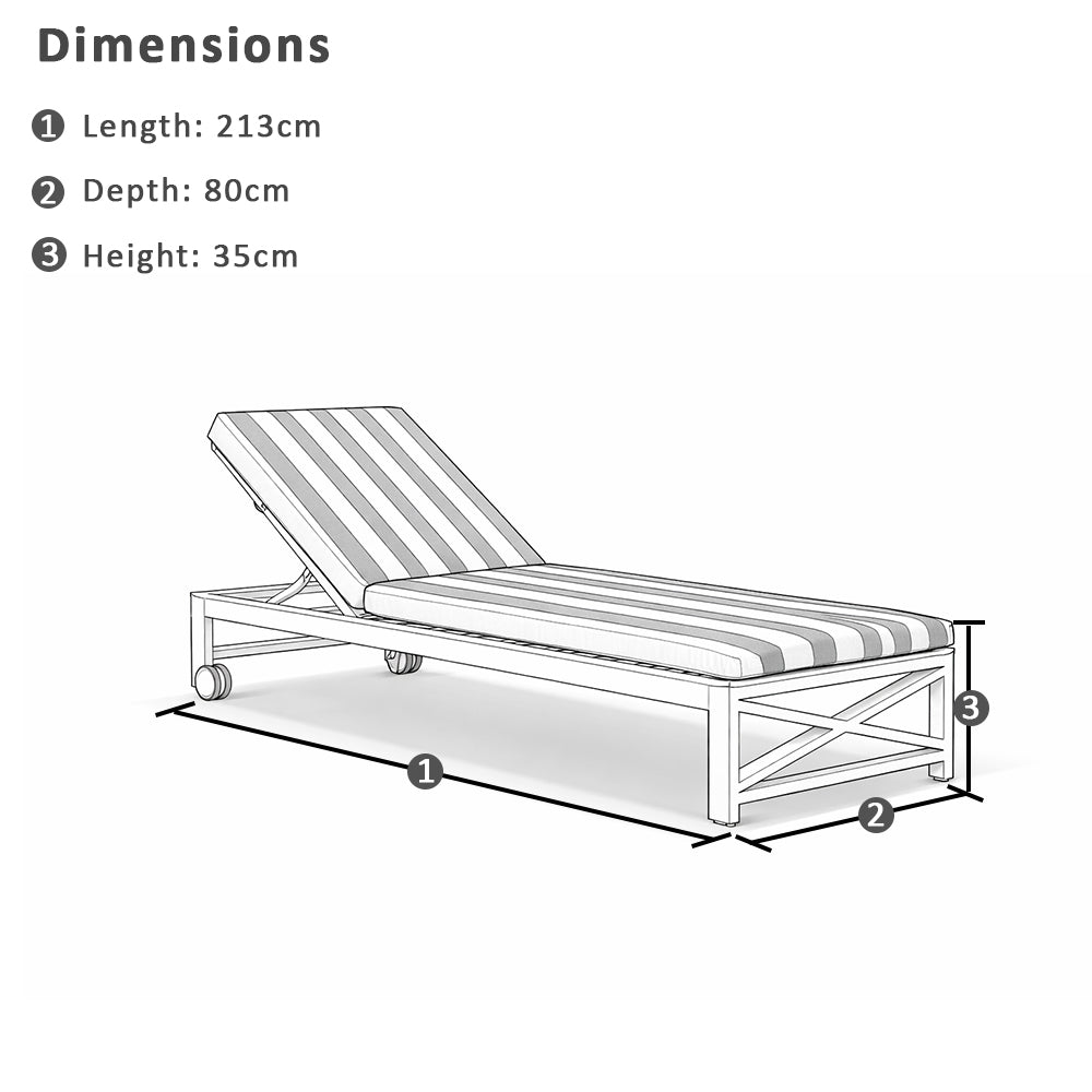 Kansas Outdoor Aluminium Sun Lounge on Wheels with Hugo Slide Under Side Table
