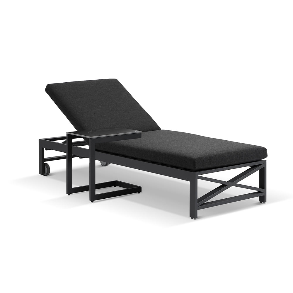 Kansas Outdoor Aluminium Sun Lounge on Wheels with Hugo Slide Under Side Table