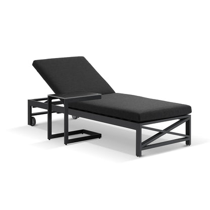 Kansas Outdoor Aluminium Sun Lounge on Wheels with Hugo Slide Under Side Table