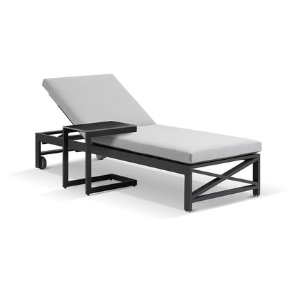 Kansas Outdoor Aluminium Sun Lounge on Wheels with Hugo Slide Under Side Table