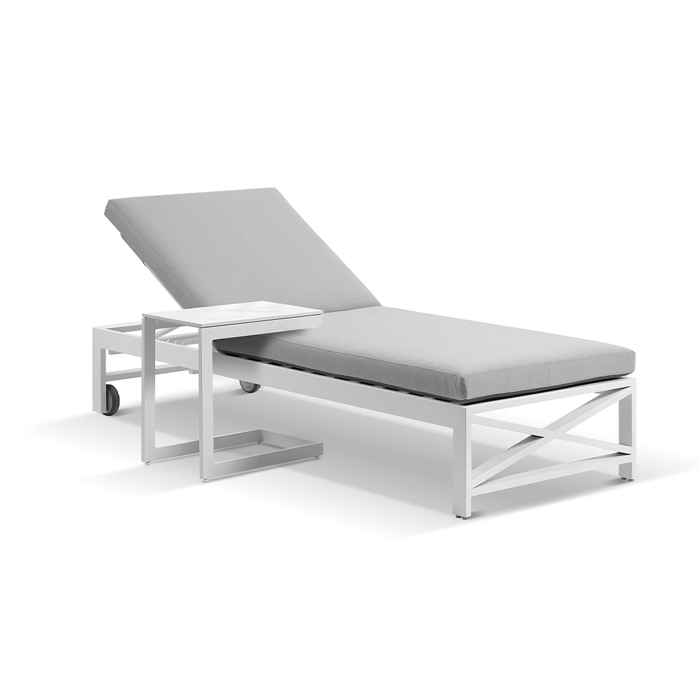 Kansas Outdoor Aluminium Sun Lounge on Wheels with Hugo Slide Under Side Table