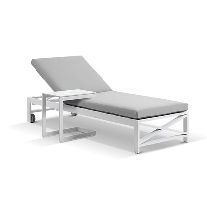 Kansas Outdoor Aluminium Sun Lounge on Wheels with Hugo Slide Under Side Table