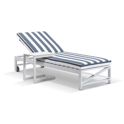 Kansas Outdoor Aluminium Sun Lounge on Wheels with Hugo Slide Under Side Table