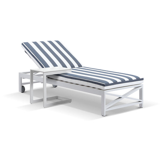 Kansas Outdoor Aluminium Sun Lounge on Wheels with Hugo Slide Under Side Table