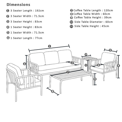 Mornington Outdoor 3+1+1 Lounge Setting with Coffee table and Side table