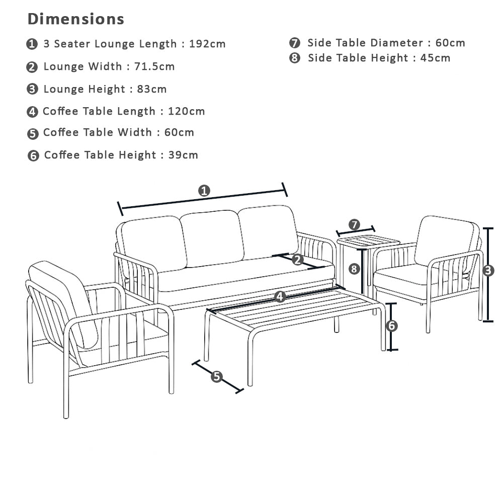Mornington Outdoor 3+1+1 Lounge Setting with Coffee table and Side table