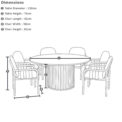 Mornington Outdoor 1.5m Round Dining Setting with 6 Chairs