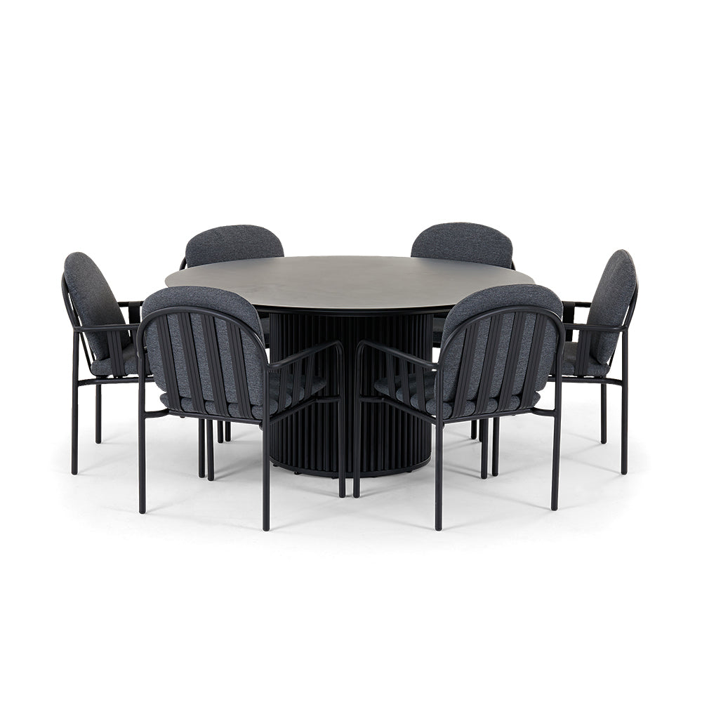 Mornington Outdoor 1.5m Round Dining Setting with 6 Chairs