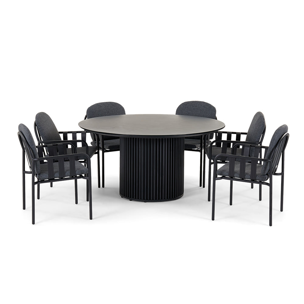 Mornington Outdoor 1.5m Round Dining Setting with 6 Chairs