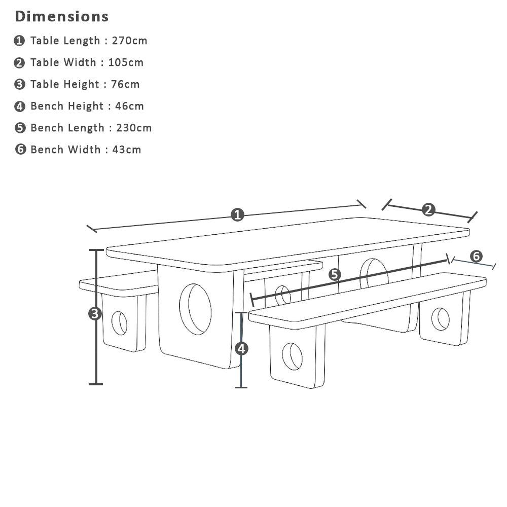 Norah Indoor 2.7m Timber Dining Setting with Benches