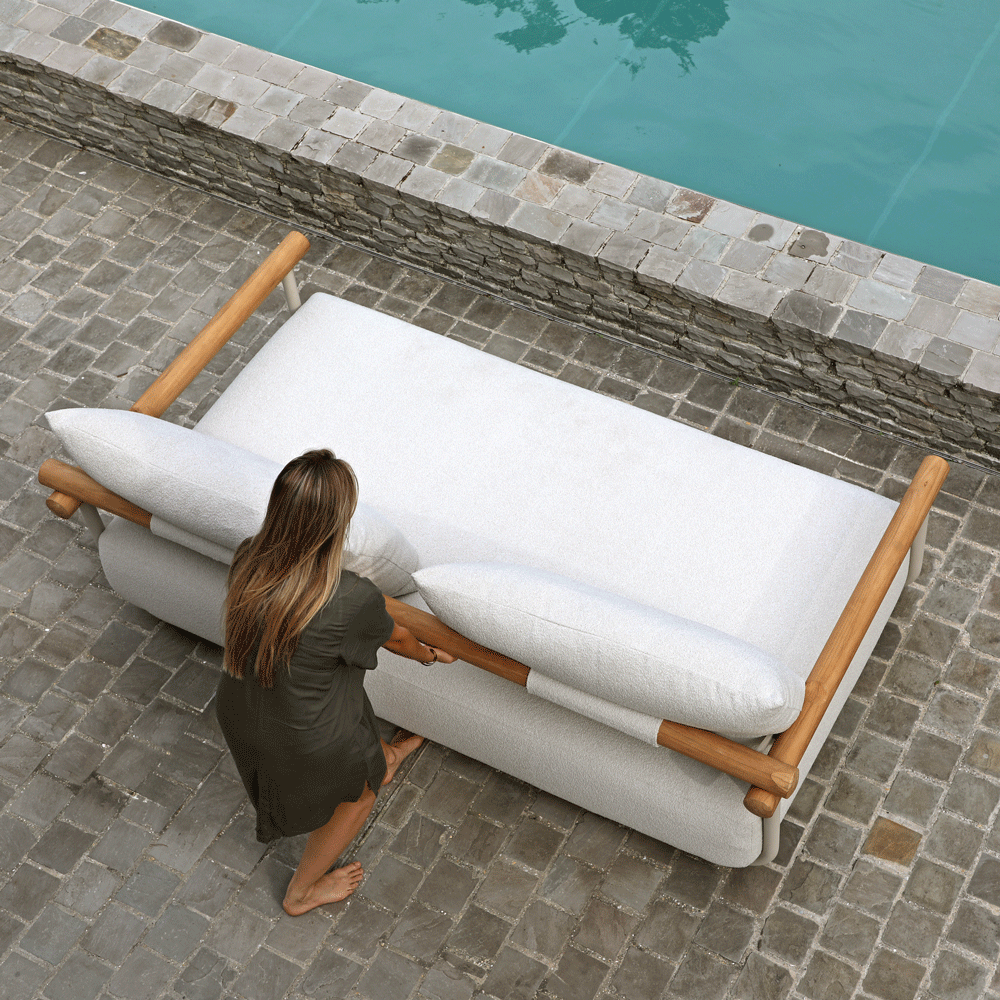 Albany 3 Seater Outdoor Aluminium and Teak Timber Daybed Lounge