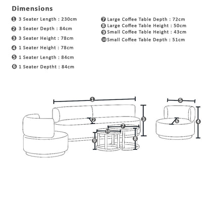 Onslow 3+1+1 Outdoor Lounge in Sunbrella with Round Coffee Table Set