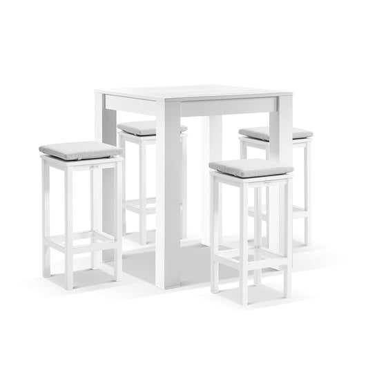Santorini Outdoor Square Bar Table with 4 Avoca Bar Stools