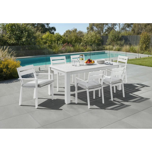 Santorini 6 Seater Outdoor Rectangle Aluminium Dining Table and Chairs Setting